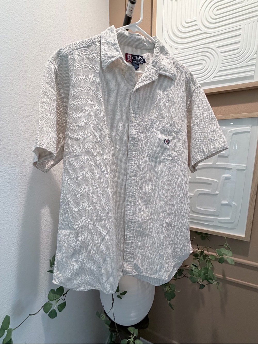 Chaps Ralph Lauren Men's Short-Sleeve Button-Down Shirt in Light Cream Textured
